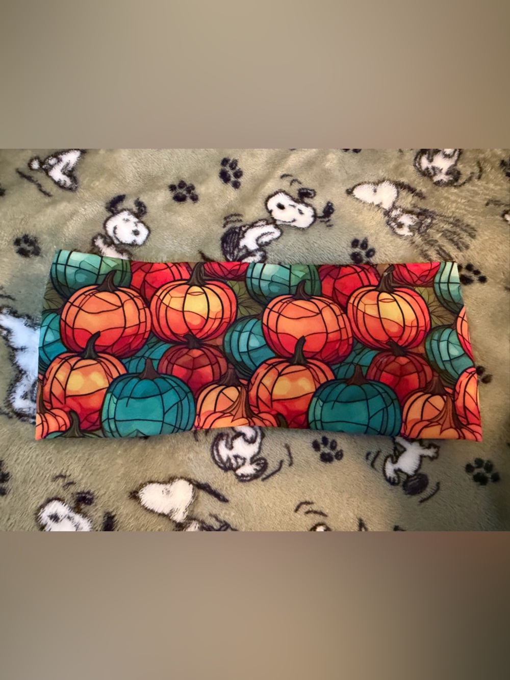 Pumpkin Print Stretch Headband - Teal & Orange